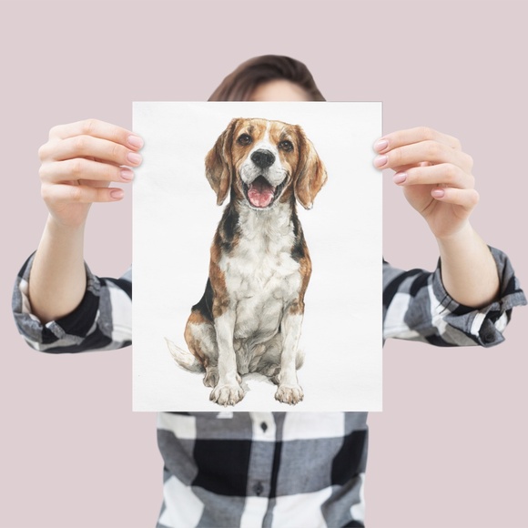 Watercolor Beagle Portrait Wall Art Print Poster, Unframed - Pet Artwork - Picture 4 of 5